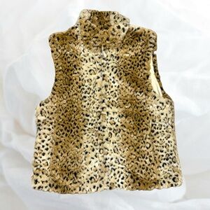Leopard Print Faux Fur Vest M Y2K Animal Print Vibes Winter Sleeveless